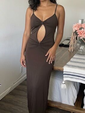 Brown Twist-Front  Dress